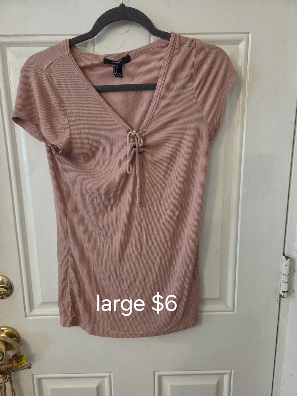 Forever 21 Ribbed Lace-Up V-Neck Tee - Dusty Rose